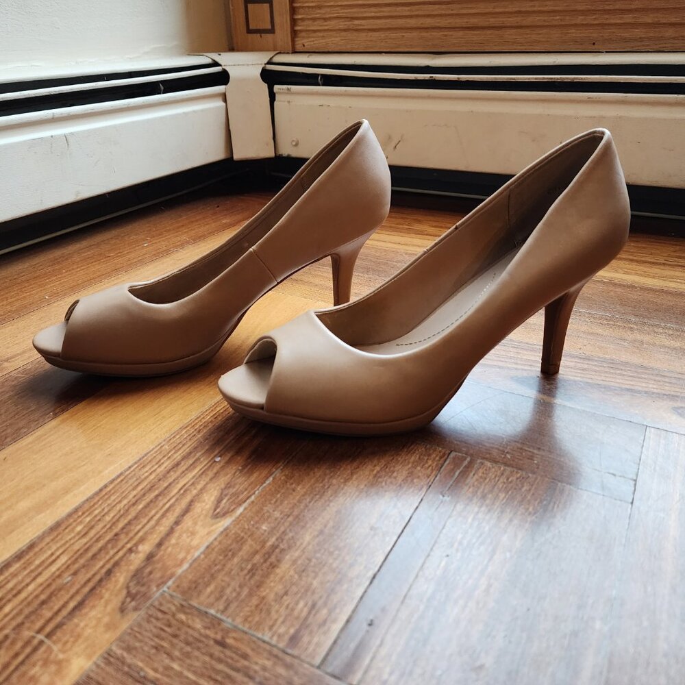 Dream Pairs Beige Leather Open Toe High Heels Size 11 - Picture 7 of 16